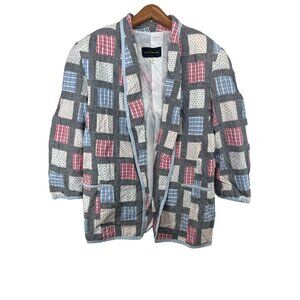 Vtg Harris Wallace Womens Jacket Sz L Patchwork Cotton Multicolor Checker Design